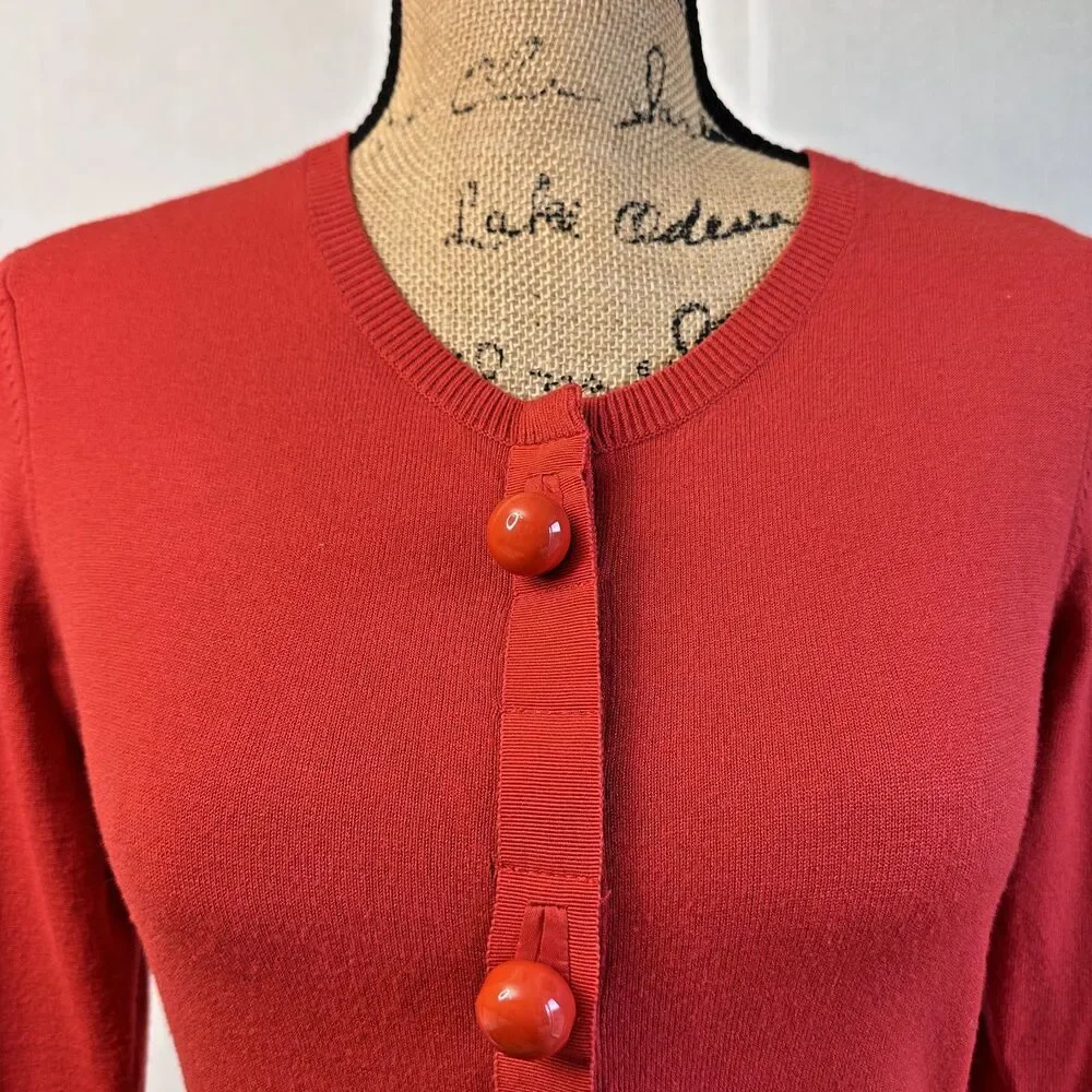 Etcetera Women's Red Crewneck Dome Buttons Cardigan Sweater Sz XS